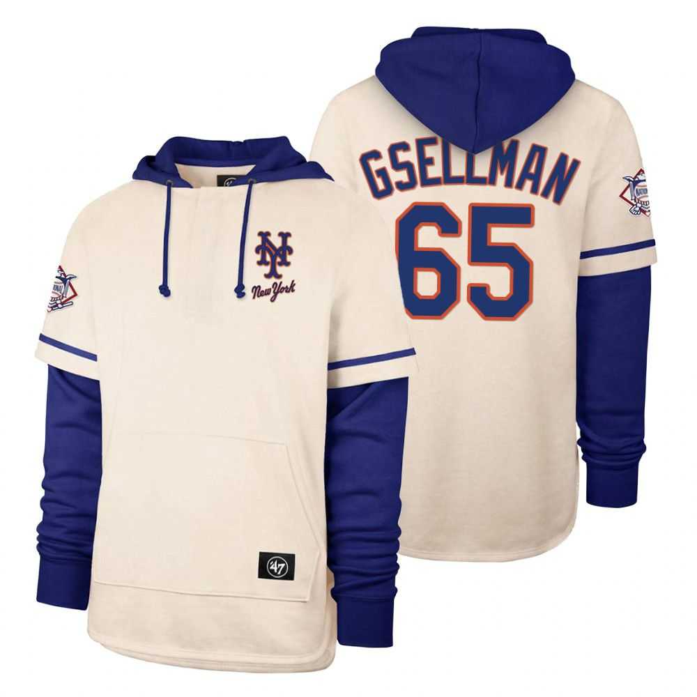 Men New York Mets 65 Gsellman Cream 2021 Pullover Hoodie MLB Jersey